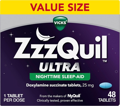 [BRSWYC36O4AQOCTF] ZzzQuil ULTRA, Pomoc na sen, Doksylamina Sukcynat 25mg, Pomoc na sen dla dorosłych, Pomoc na sen nocny, 48 tabletek