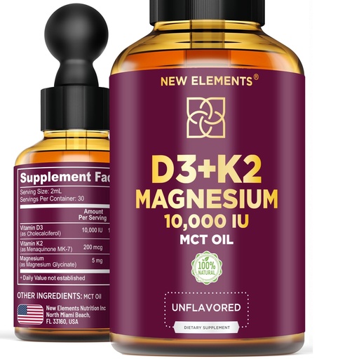 [BRSRO2YZAAPRUDQ7] Liquid Vitamin D3 with K2 & Magnesium Glycinate | Vitamin D Drops 10.000 IU | Vitamin K2 200mcg Mk7 | Vitamin D3 + K2 Supplement for Men & Women | High Absorption | MCT Oil | Gluten Free | Non-GMO