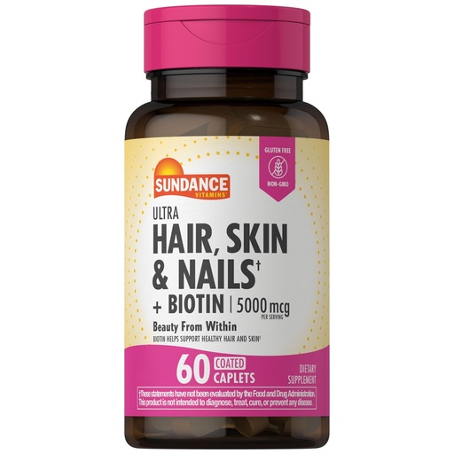 [BRSWKYYHB4DBA2LO] Sundance Hair, Skin & Nails Vitamins | 5000mcg | 60 Coated Caplets | with Biotin and Collagen | Non-GMO & Gluten Free Supplement