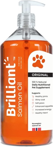 [BRSWYHQQB4PGAD37] Brilliant Salmon Oil for Dogs, Cats & Puppies | Omega 3 Fish Oil Liquid Supplement with DHA, EPA Fatty Acids | Supports Skin and Coat, Immune System & Joint Function | Hofseth BioCare (34oz)