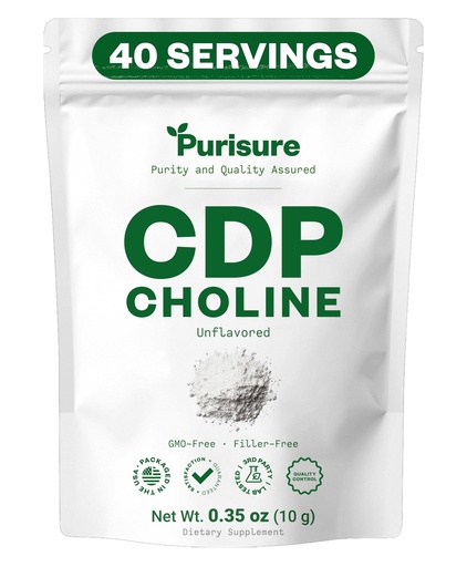 [BRSWKHQ6CIARAYA3] Purisure CDP Choline Powder, 10g, CDP Choline Supplements That Support Attention, Focus, and Energy, Citicoline Powder for Cognitive Function, Increases Motivation and Productivity, 40 Servings