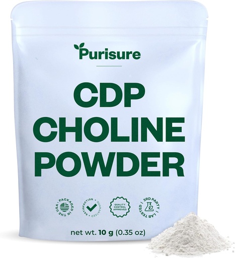 [BRSWKHQ6CIARAYA3] Purisure CDP Choline Powder, 10g, CDP Choline Supplements That Support Attention, Focus, and Energy, Citicoline Powder for Cognitive Function, Increases Motivation and Productivity, 40 Servings