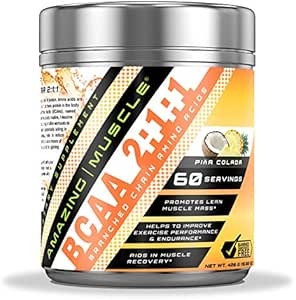 [BRSWYBQKBEPBU3Y6] Amazing Muscle BCAA 2:1:1 Branched Chain Amino Acids Supplement | 6000 Mg Per Serving | Pina Colada Flavor | 60 Servings