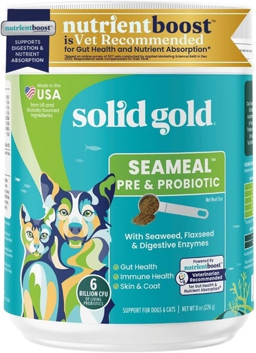[BRSRAFAHDEHWK2DK] Solid Gold Seameal Cat Probiotic & Dog Probiletic for Digetical Health - Kelp Powder & Cat Multivitamin Suplement w / Pregetical Enzymes for Skin, Coat, & Gut + Immune Support - 8oz