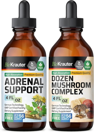 [BRSRAAYYPJ6AK3AV] BIO KRAUTER Adrenal Support Tincture 4 Fl. Oz. & Dozen Mushroom Tincture 4 Fl. Oz.