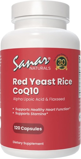[BRSRA2TROUCAYD3P] Sanar Naturales Rice de levadura roja, Suplemento CoQ10 - Apoyos Función sana del corazón, energía y resistencia - No GMO, Gluten Gratis, Vegan, 120 cápsulas