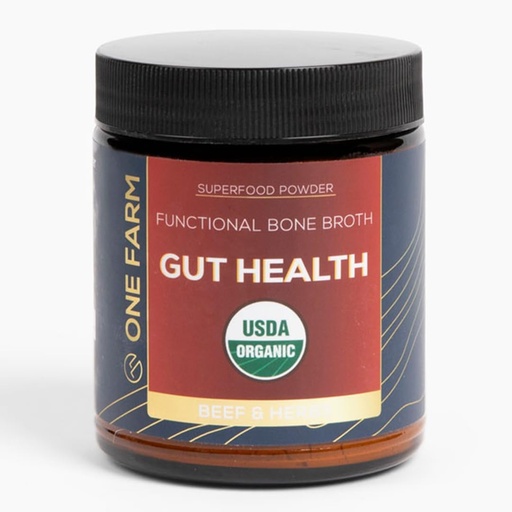 [BRSRMBD4DNYW2HQ4] One Farm Superfood Powder Gut Health, Organic Gut Beruhigende Mischung und präbiotische Mischung, Non-GMO, Präbiotika mit Knochen Broth, Tail Mushroom, Slippery Elm und Marshmallow Root für GI Health