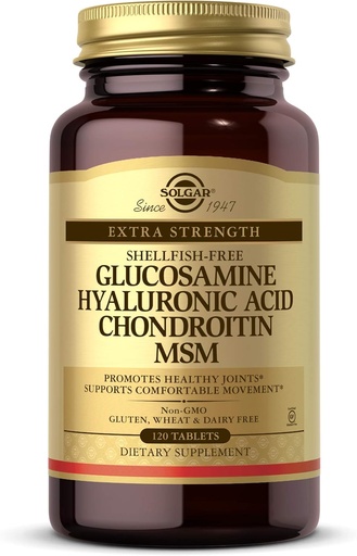 [BRSWIYDRBN6AYG3C] Solgar Glucosamine Hyaluronic Acid Chondroitin MSM, 120 Tablets - Supports Healthy Joints - Supports Range of Motion & Flexibility - Extra Strength, Shellfish Free - Non-GMO, Gluten Free - 40 Servings
