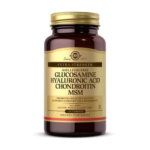 [BRSWIYDRBN6AYG3C] Solgar Glucosamine Hyaluronic Acid Chondroitin MSM, 120 Tablets - Supports Healthy Joints - Supports Range of Motion & Flexibility - Extra Strength, Shellfish Free - Non-GMO, Gluten Free - 40 Servings