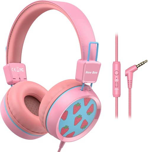 [BRSW2GQTB4NQEHTG] New Bee Kids Headphones Wired for School with Microphone KH20 HD Stereo Safe Volume Limited 85dB/94dB Foldable Lightweight for Girl/Mac/Android/Kindle/Tablet/Pad (Pink)