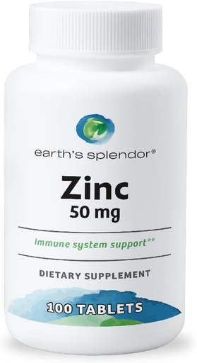 [BRSW2ZYRA57WOG3D] Earth's Splendor Immune Support Supplements, with Zinc 50mg, Helps Maintain Skin Health, Wheat Free, No Artificial Color or Flavor, Mineral Supplements for Men & Women (100 Tablets)