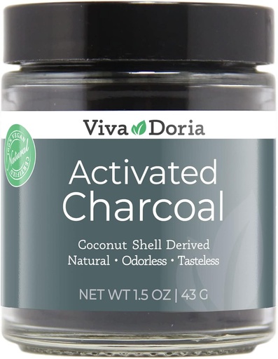 [BRSWKH36OEGRA23L] Viva Doria Virgin Activated Charcoal Powder, Coconut Shell Derived, Food Grade, 1.5 Oz Glass Jar