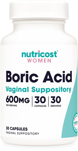 [BRSW2ED5AQIWYE3O] Nutricost Boric Acid 600mg, 30 Capsules - Vaginal Suppository - Non-GMO - for Women