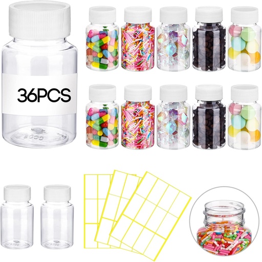 [BRSRM2QTBMPWEDI2] Vesici 36 Pcs 80 ml Borrar Botella de Pill Medicina Plástico Empty Reagent Botella con Caja de Polvo Sólido Funda de Polvo Sólido Refillable Containers with Label Sticker for Liquid Solid Powder Medicine
