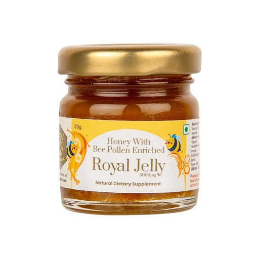 [BRSRAAAPCECWYHLA] Shiva Organic Honey with Bee Pollen Enriched 2% Royal Jelly (50g) - Premium Organic Source - Unaltered Raw Honey with Royal Jelly Infusion for Holistic Wellness