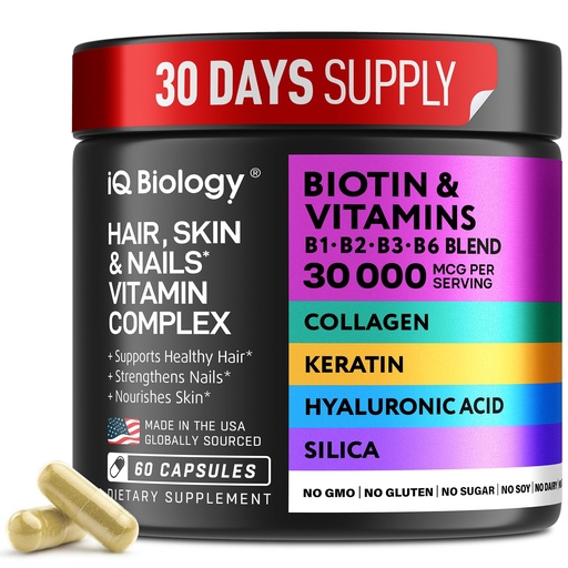 [BRSROFAPAR5WGYI4] Biotin for Hair Growth Women & Men with Keratin, Collagen Complex 30000 mcg – Capsules for Hair Loss & Stronger Thickness – Skin & Nails Vitamins, Biotin 10000mcg and Collagen Supplements - 60 Pills