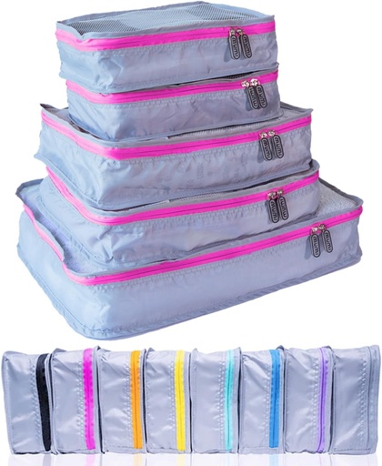 [BRSWGAABCECBEA3O] MUMI Packing Cubes – 5-Piece Compression Packing Cubes for Travel, Luggage Organizers for Suitcases, Carry-On Bags, Backpacks, and Duffel Bags – Space-Saving Travel Essentials - Pink