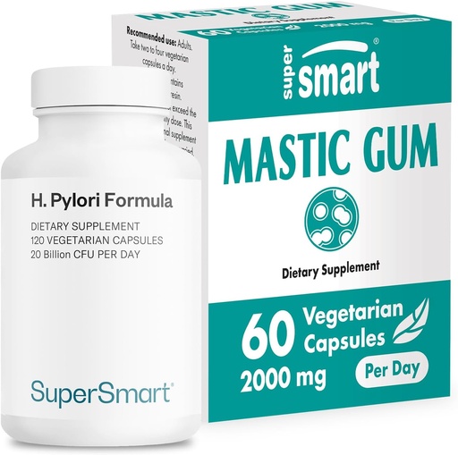 [BRSRAAIFA4IQO23K] Supersmart - H. Pylori Formula Bundle (Complete Action) - Probiotic L. Reuteri w/Mastic Gum | Non-GMO & Gluten Free - 60x2 & 120 Vegetarian Capsules
