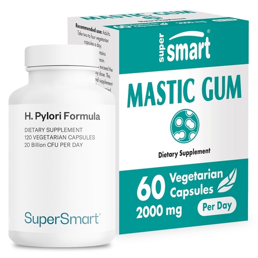 [BRSRAAIFA4IQO23K] Supersmart - H. Pylori Formula Bundle (Complete Action) - Probiotic L. Reuteri w/Mastic Gum | Non-GMO & Gluten Free - 60x2 & 120 Vegetarian Capsules