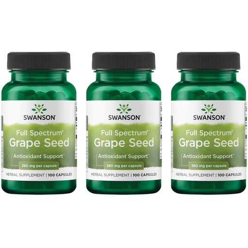 [BRSWGFD3CIIR623X] Swanson Grape Seed Heart Antioxidant Free Radicals Healthy Blood Pressure Support Polyphenols OPCS Herbal Supplement 380 mg 100 Capsules (3 Pack)