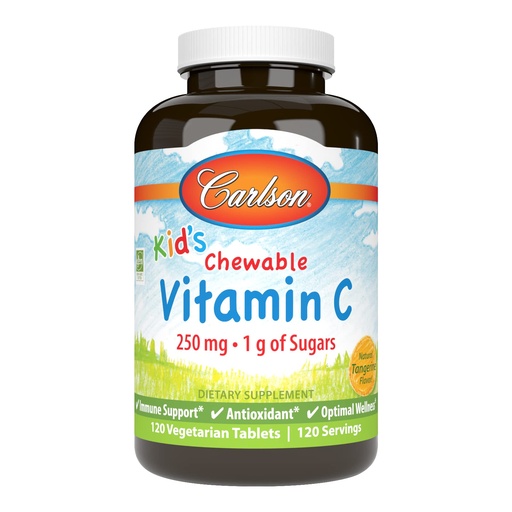 [BRSWECQ2OJ5WAEL3] Carlson - Kid's Chewable Vitamin C, 250 mg, 1 g of Sugars, Immune Support & Optimal Wellness, Antioxidant, Tangerine, 120 Vegetarian Tablets