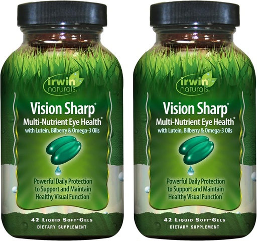 [BRSRMYL5AAMWE3T5] Irwin Naturals Vision Sharp Multi-Nutrient Eye Health - 42 נוזל Soft-Gels, Pack of 2 - עם Lutein, Bilberry & אומגה 3s - 42 המשרתים המלאים