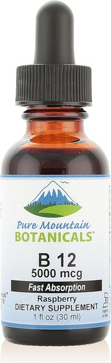 [BRSWGED7OQDRSCTB] Pure Mountain Botanicals B12 Vitamin 5000 mcg – Kosher B12 Drops in 1oz Bottle with Natural Berry Flavor