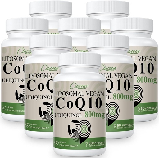 [BRSROYYODIGQEELK] Liposomal CoQ10 800mg Ubiquinol Softgel, Max Absorption Ubiquinol Coenzyme Q10, Ubiquinol CoQ10 Supplement for Antioxidant, Heart Function & Energy Production, Pure CoQ10 800mg, 480 Vegan Softgels