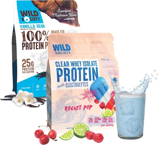 [BRSRAELRAAGQMCLF] WILD SOCIETY Clear Isolate + Whey Inter Super Combo - Rocket Pop Clear Whey + Vanilla Bean Whey Inter