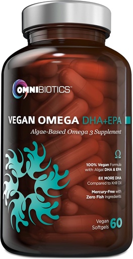 [BRSWKH3ZOZ5B2FQ6] OmniBiotics Vegan Omega 3 DHA EPA kiegészítés - MD- Certified Prenatalis Supplement with 8X More DHA Than Krill Oil, Fish- Free, Non-GMO - 60 Vegan Capsules
