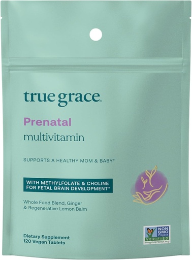 [BRSROAY5BYHA42TH] True Grace Prenatal Multivitamin Refill Pouch - 120 Vegan Tablets - Supports a Healthy Mom & Baby with Methylfolate & Choline for Fetal Brain Development - Gluten Free, Soy Free - 60 Servings