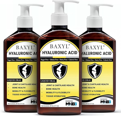 [BRSWYFT2DMCBGHY2] BAXYL Liquid Hyaluronic Acid Supplement - Natural Citric Acid, Potassium Sorbate Ingredients Formulated Flavorless Syrup - Provide Healthy Cartilage & Bone Formation - 3 Bottles of 6 Fl Oz