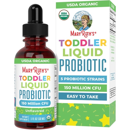 [BRSRMHQ3BB7AIE3F] MaryRuth's Organic Toddler Probiotic Liquid Drops | Kids Probiotics for Ages 1-3 | 5 Probiotic Strains | 150 Million CFU Per Serving | USDA Organic | Sugar Free | Vegan | Gluten Free | 1 Fl O