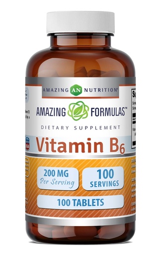 [BRSWGCQOBYMWMALF] Amazing Formulas Vitamin B6 Pyridoxine 200mg 100 Tablets Supplement | Non-GMO | Gluten Free | Made in USA