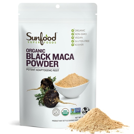 [BRSWGZQNOJ5RA3L3] Sunfoods Superfoods Organic Black Maca Powder - Black Maca Root Powder, Black Maca Root for Men &amp; Women, Peruano, Raw, Vegan, Premium Black Maca Powder - 4 oz Bag