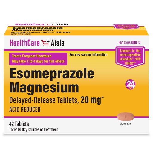[BRSROAA6DECBEDLL] HealthCareAisle Esomeprazole Magnesium Delayed-Release Tablets, 20mg - 42 Count - Acid Reducer, Provides Heartburn Relief