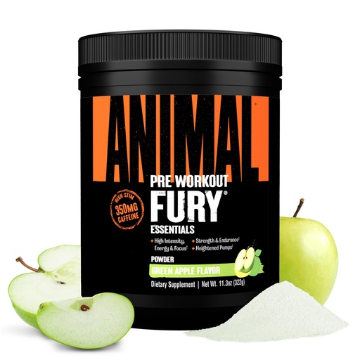 [BRSWKHD3CYMQAD3J] Animal Fury Pre Workout Powder - Green Apple, 350mg Caffeine, BCAA Amino Acids, 2g Beta Alanine, Citrulline & Tyrosine, Energy, Focus, Strength, Endurance, Preworkout for Men & Women, 20 Servings