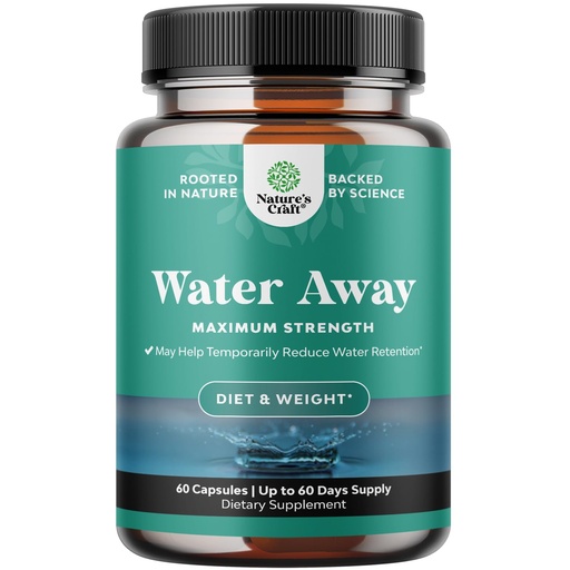[BRSWECQDBUNROGYU] Water Away Supplement for Fast Bloating and Swelling Relief Pure Natural Diuretic Pills Reduce Retention Support Weight Loss Boost Energy Levels - 60 Count