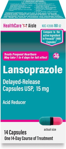 [BRSWGBL4BAIBQ33X] HealthCareAisle Lansoprazole 15 mg - 14 Delayed-Release Capsules - Acid Reducer, Treats Frequent Heartburn