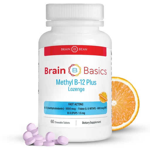 [BRSRMCD7A4JRYD3H] Extra Strength Methyl B-12 & Methyl Folate – 60 Chewable Tablets, Orange Citrus Flavor – High Potency Bioactive B-12 Vitamin & B9 Folate Supplement for Energy, Brain, Heart & Nerve Support