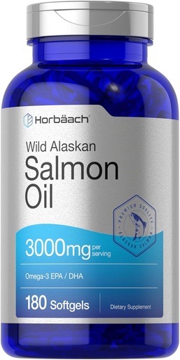 [BRSWGGIFCQCRMET6] Herbach Wild Aklasan Salmon Fish oil | 180 Softgel Capsulues | Gluten Free, Non-GMO | High Potify   แหล่งที่มาที่ดีของโอเมกา-3 Fatty Facters EPA และ DHA
