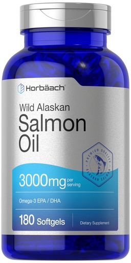[BRSWGGIFCQCRMET6] Horbäach Wild Alaskan Salmon Fish Oil 3000mg | 180 Softgel Capsules | High Potency Omega-3 EPA and DHA | Non-GMO & Gluten Free