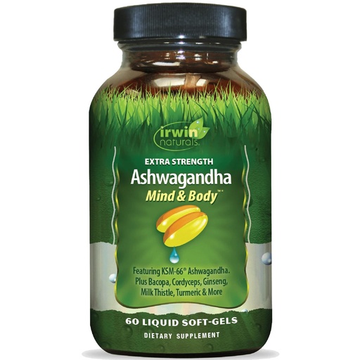 [BRSWGFL2CF7QY2D6] Irwin Naturals Extra Strength Ashwagandha Mind & Body – 60 Liquid Soft-Gels