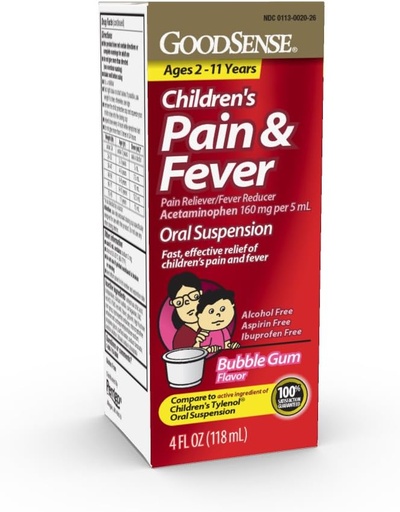 [BRSWIEI6CMDWAFDO] GoodSense Children's Pain Reliever Liquid, Bubble Gum Flavor, Acetaminophen 160 mg/5 mL, Effective Pain Relief/Fever Reducer for Kids Ages 2-11, 4 Oz
