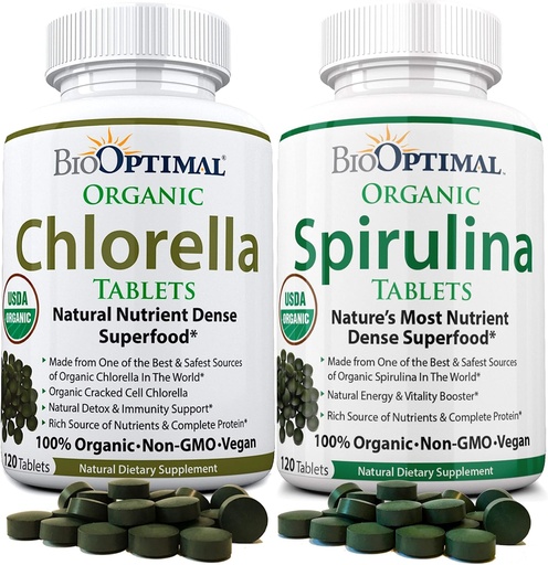 [BRSWYEILBYHBADIU] BiotoOptmal Chlorella Spirulina - Paquet de paquets d' Orgueic Cholla Taulas i Spirulina Taulats, 120 Compte cada, qualitat Premium 4 certificacions Orlandes