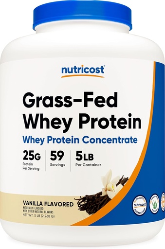 [BRSWGZQRA4IAA335] Nutricost Grass-Fed Whey Protein konsentraatti (Vanilla) 5LBS - Denaturoimaton, ei-GMO, Gluteeniton, Luonnollinen maku