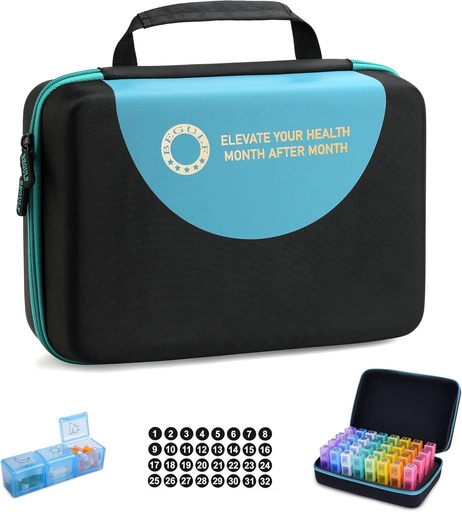 [BRSROGABCAOWYALJ] Drop-Proof Monthly Pill Organizer 3 Times A Day, 30 Day Travel Pill Box Organizer med 32 Daily Compartments, Medicine Organizer Box för vitamin, fiskolja, tillägg (Black)