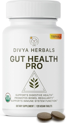 [BRSRAZQBCMPAKADO] Gut Health Pro - Bloat Relief, Detox & Digestive Support - 100% Pure Organic Triphala Supplement - for Women & Men - Uncoated Vegan Tablets -120Ct