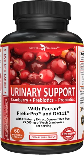 [BRSWGFDYDMMA4CLG] Potent Garden Urinary Support Womens Probiotic for Urinary Tract Health for Women, Cranberry Capsules with 5 Billion CFUs Cranberry Extract, Prebiotics and Probiotics for Women, 60 Caps, 30 Servings