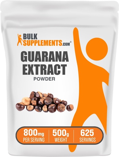 [BRSWKH36BQIQCYI4] BulkSupplements.com Guarana Extract Powder - Natural Caffeine Supplement, from Guarana Seed, Guarana Powder - Gluten Free, 800mg per Serving, 500g (1.1 lbs) (Pack of 1)